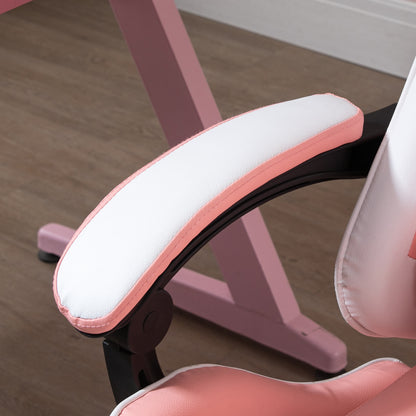 Gaming Chair Ergonomic Office Chair with Headrest Massage Lumbar Cushion Footrest Swivel Gamer Chair PC Chair with Connectable Armrests, Rocking Function Pink