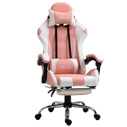 Gaming Chair Ergonomic Office Chair with Headrest Massage Lumbar Cushion Footrest Swivel Gamer Chair PC Chair with Connectable Armrests, Rocking Function Pink
