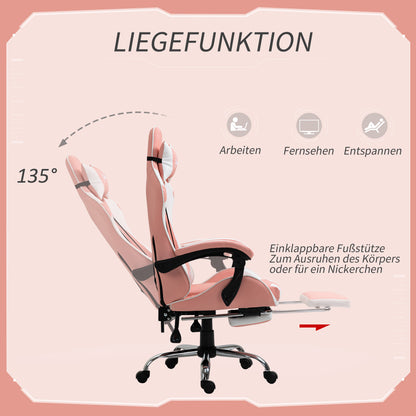 Gaming Chair Ergonomic Office Chair with Headrest Massage Lumbar Cushion Footrest Swivel Gamer Chair PC Chair with Connectable Armrests, Rocking Function Pink