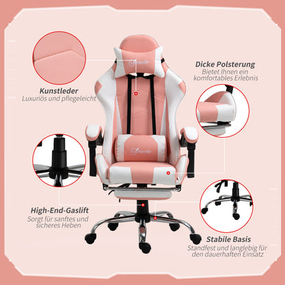 Gaming Chair Ergonomic Office Chair with Headrest Massage Lumbar Cushion Footrest Swivel Gamer Chair PC Chair with Connectable Armrests, Rocking Function Pink