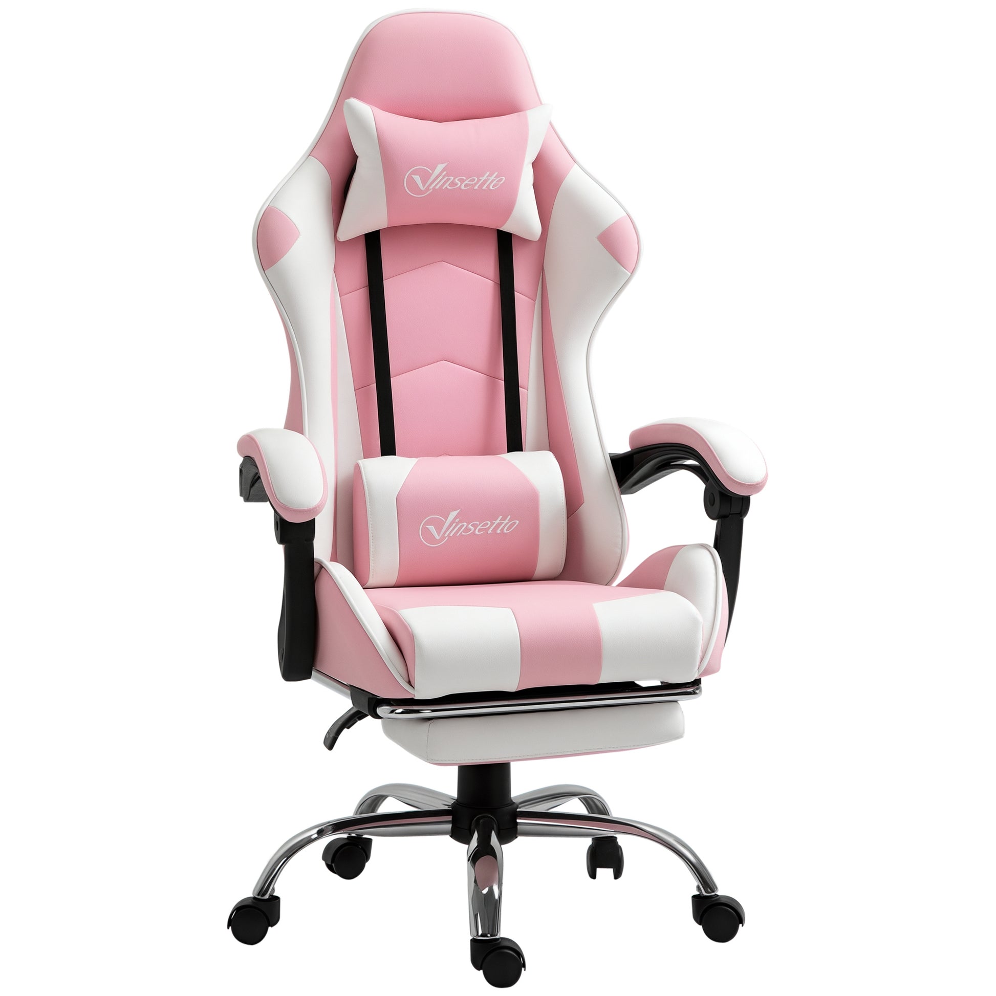Gaming Chair Ergonomic Office Chair with Headrest Massage Lumbar Cushion Footrest Swivel Gamer Chair PC Chair with Connectable Armrests, Rocking Function Pink