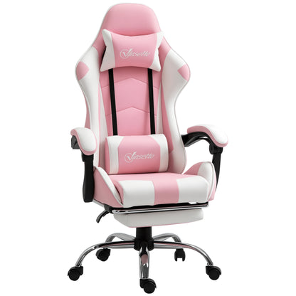 Gaming Chair Ergonomic Office Chair with Headrest Massage Lumbar Cushion Footrest Swivel Gamer Chair PC Chair with Connectable Armrests, Rocking Function Pink