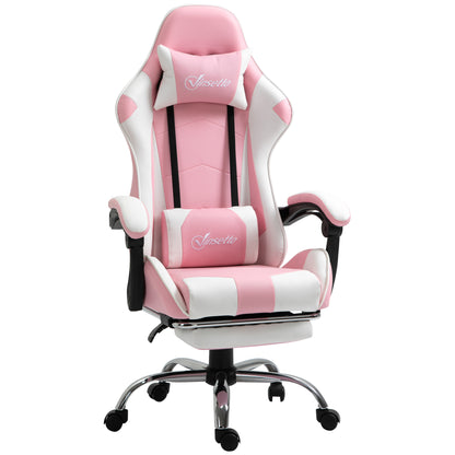 Gaming Chair Ergonomic Office Chair with Headrest Massage Lumbar Cushion Footrest Swivel Gamer Chair PC Chair with Connectable Armrests, Rocking Function Pink