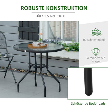 Garden Table Patio Side Table Outdoor Furniture Balcony Table Bistro Table with Umbrella Hole Tempered Glass + Metal Black Ø80 x 72 cm
