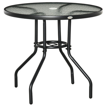 Garden Table Patio Side Table Outdoor Furniture Balcony Table Bistro Table with Umbrella Hole Tempered Glass + Metal Black Ø80 x 72 cm