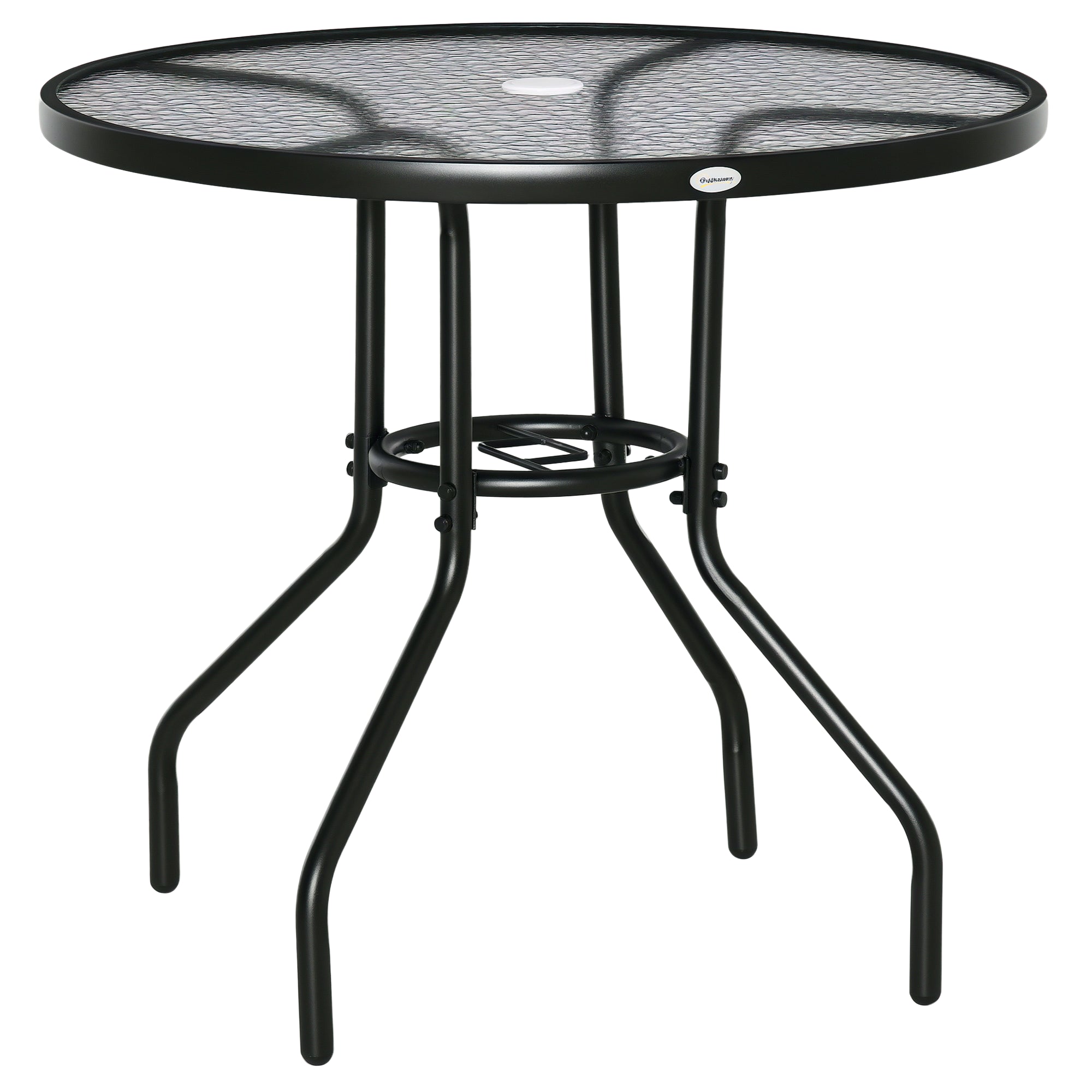 Garden Table Patio Side Table Outdoor Furniture Balcony Table Bistro Table with Umbrella Hole Tempered Glass + Metal Black Ø80 x 72 cm