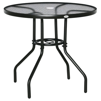 Garden Table Patio Side Table Outdoor Furniture Balcony Table Bistro Table with Umbrella Hole Tempered Glass + Metal Black Ø80 x 72 cm