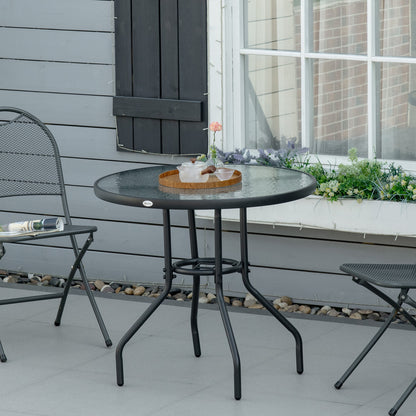 Garden Table Patio Side Table Outdoor Furniture Balcony Table Bistro Table with Umbrella Hole Tempered Glass + Metal Black Ø80 x 72 cm