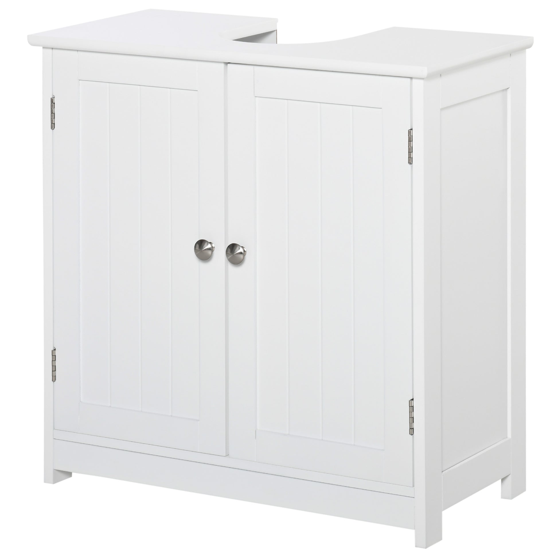 Bathroom Vanity Unit - Under Sink Cabinet - 2-Door Cupboard with Shelf - 60L x 30W x 60H cm - White Wood
