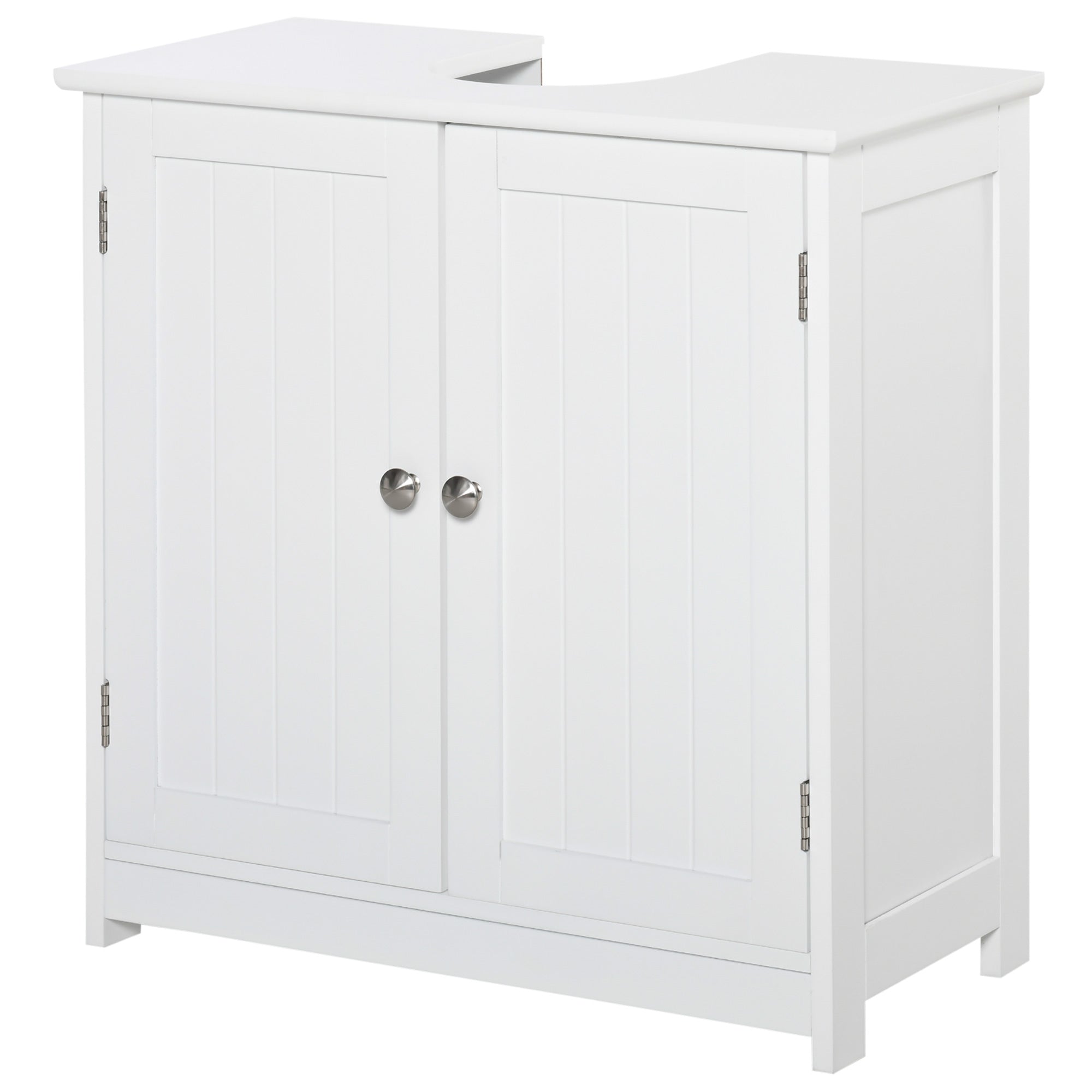 Bathroom Vanity Unit - Under Sink Cabinet - 2-Door Cupboard with Shelf - 60L x 30W x 60H cm - White Wood