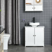 Bathroom Vanity Unit - Under Sink Cabinet - 2-Door Cupboard with Shelf - 60L x 30W x 60H cm - White Wood