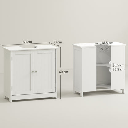 Bathroom Vanity Unit - Under Sink Cabinet - 2-Door Cupboard with Shelf - 60L x 30W x 60H cm - White Wood
