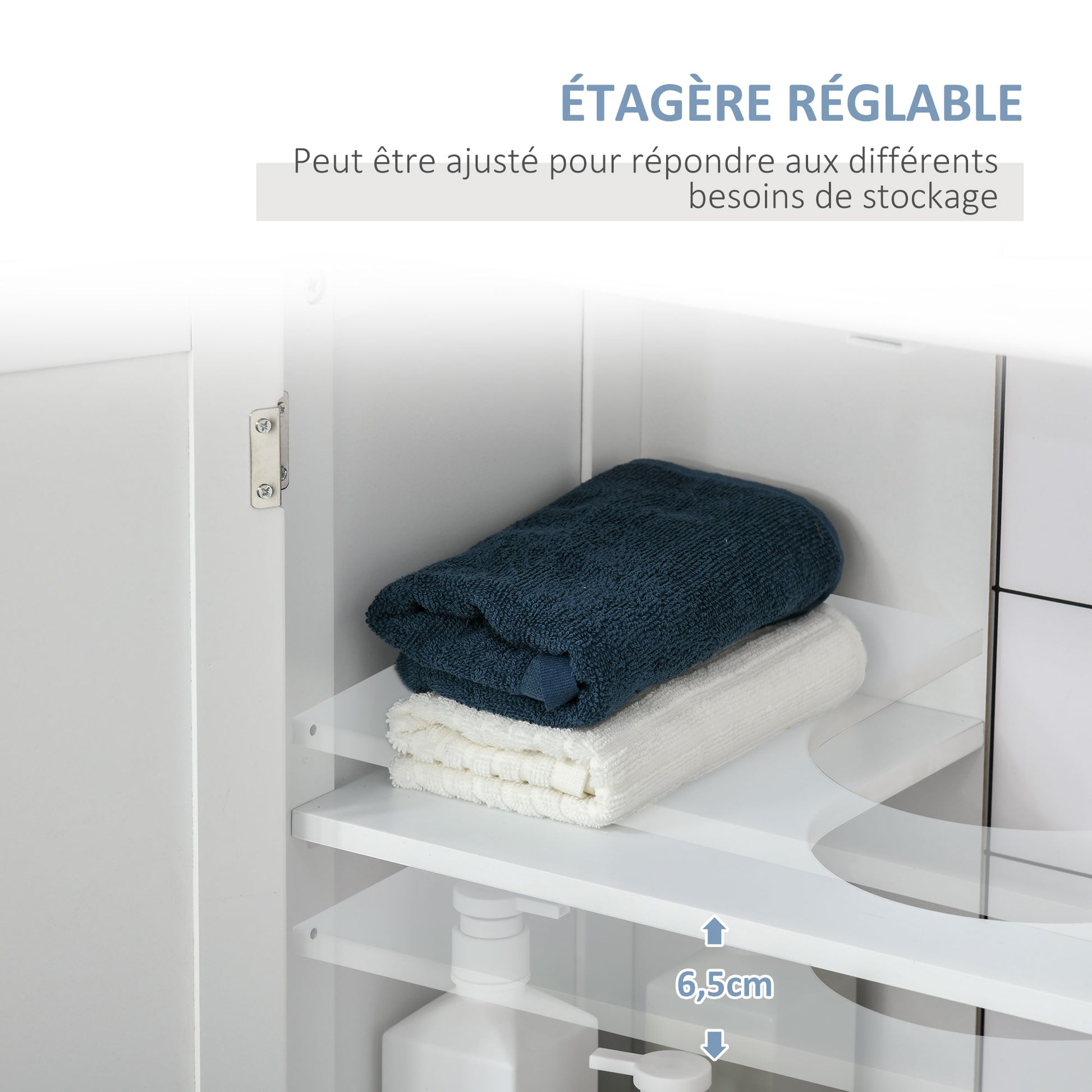 Bathroom Vanity Unit - Under Sink Cabinet - 2-Door Cupboard with Shelf - 60L x 30W x 60H cm - White Wood