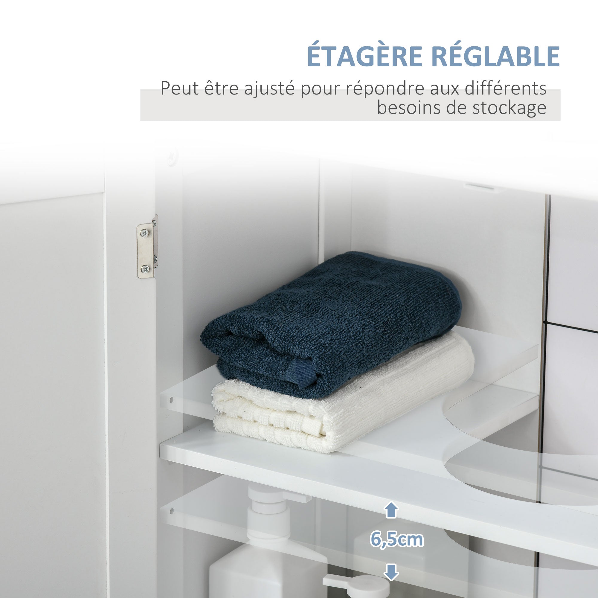 Bathroom Vanity Unit - Under Sink Cabinet - 2-Door Cupboard with Shelf - 60L x 30W x 60H cm - White Wood
