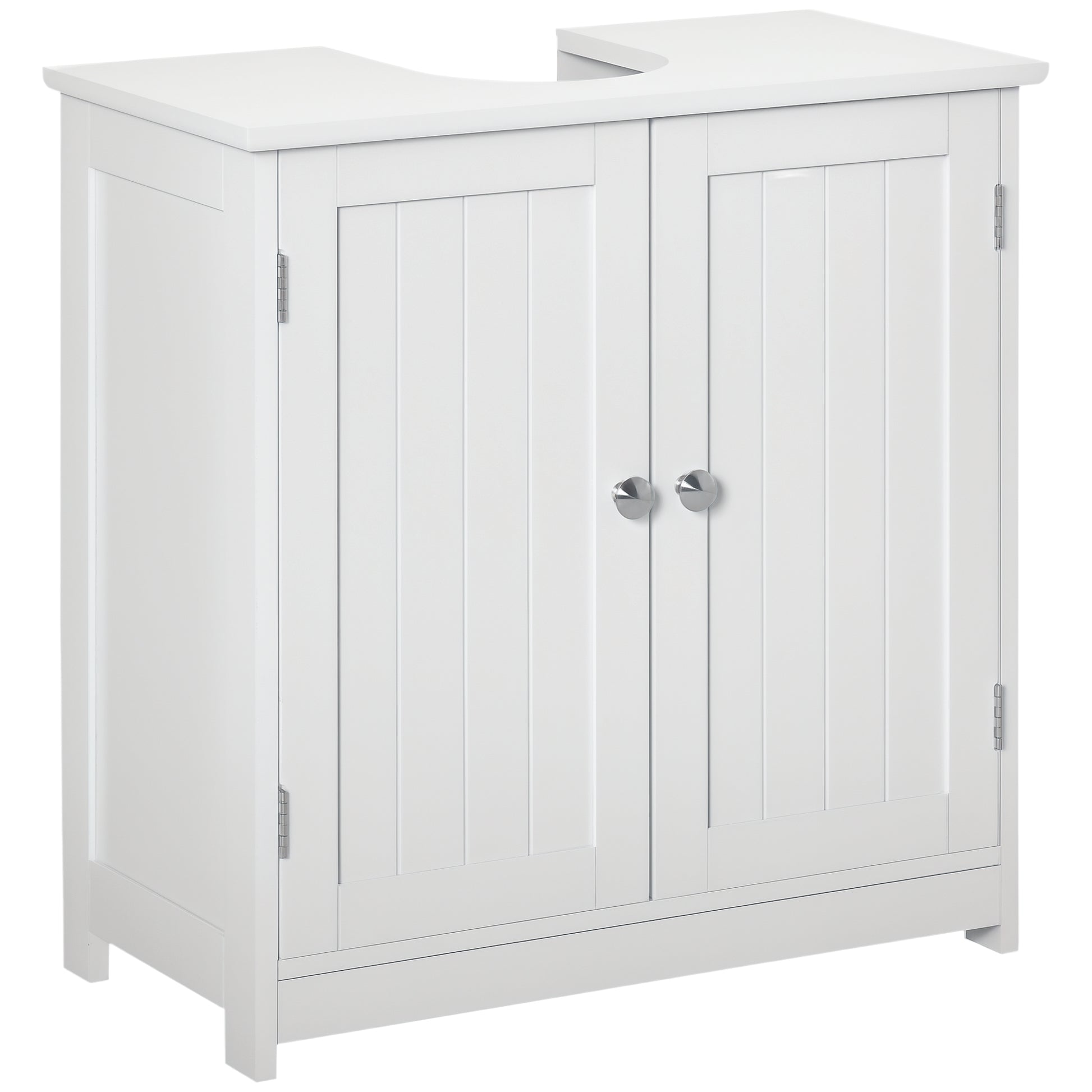 Bathroom Vanity Unit - Under Sink Cabinet - 2-Door Cupboard with Shelf - 60L x 30W x 60H cm - White Wood