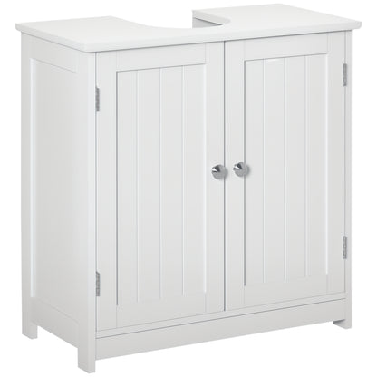 Bathroom Vanity Unit - Under Sink Cabinet - 2-Door Cupboard with Shelf - 60L x 30W x 60H cm - White Wood