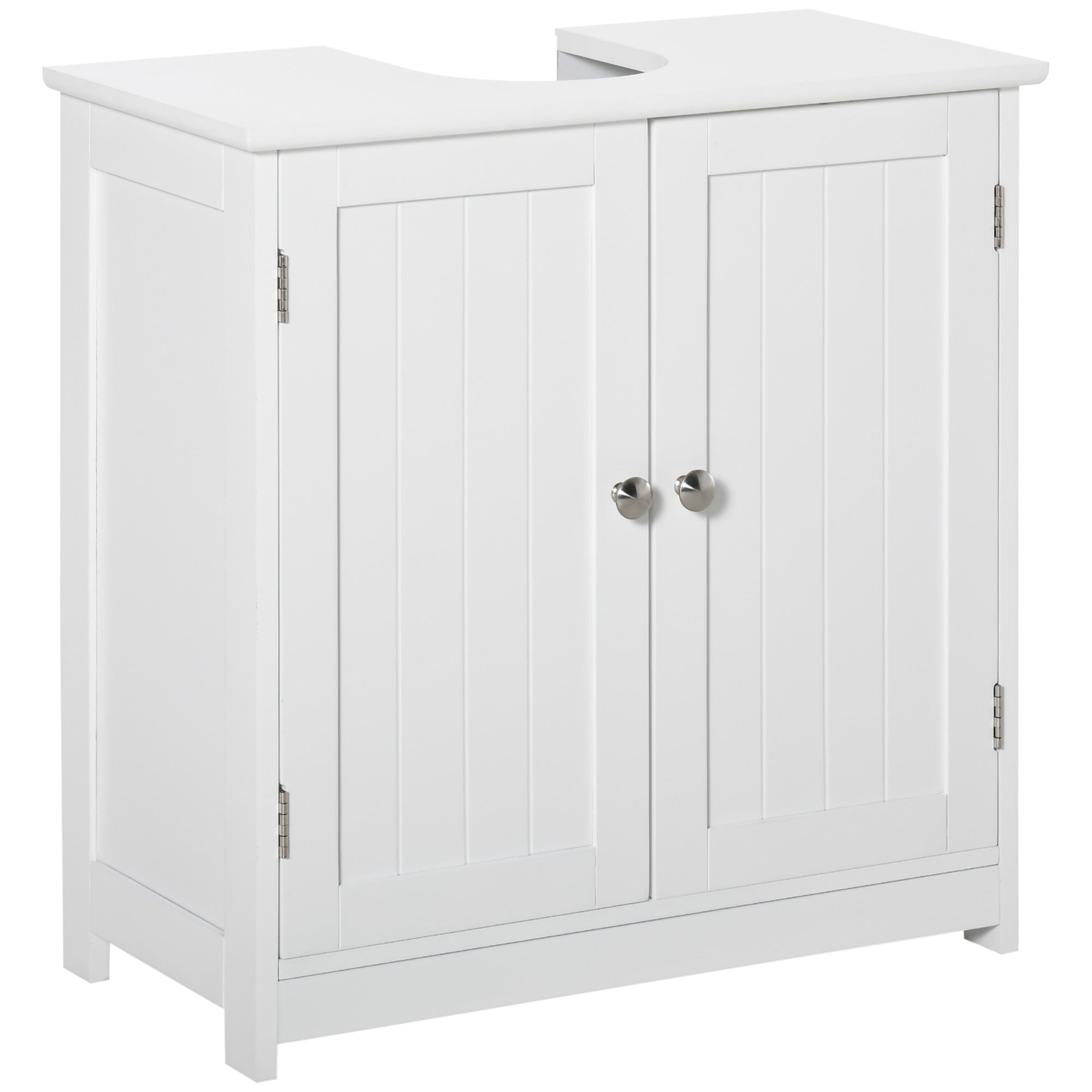 Bathroom Vanity Unit - Under Sink Cabinet - 2-Door Cupboard with Shelf - 60L x 30W x 60H cm - White Wood