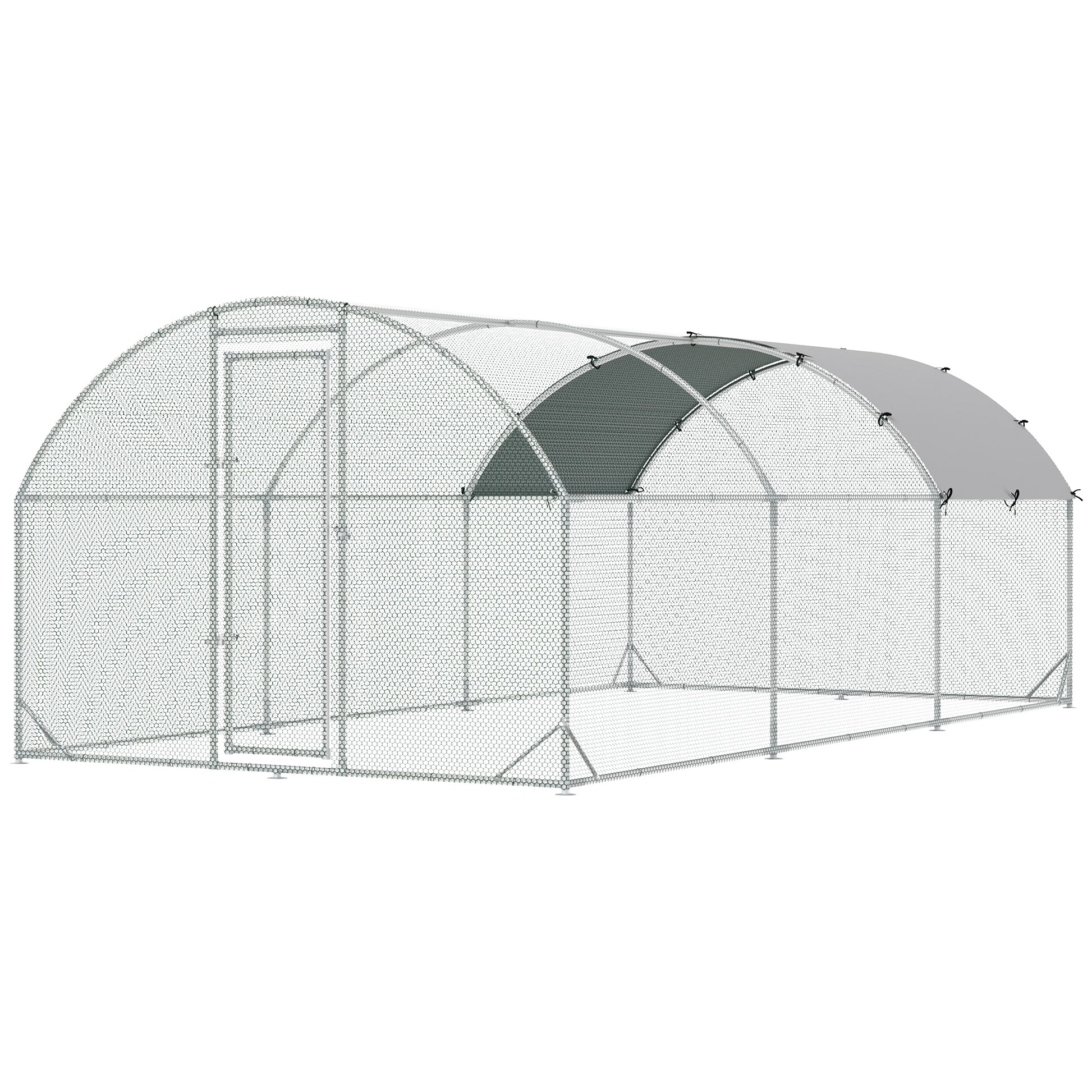Large Outdoor Chicken Coop Galvanized Steel 280x570x197 cm Chicken Cage Oxford Waterproof and UV-Resistant Cover for Yard Silver