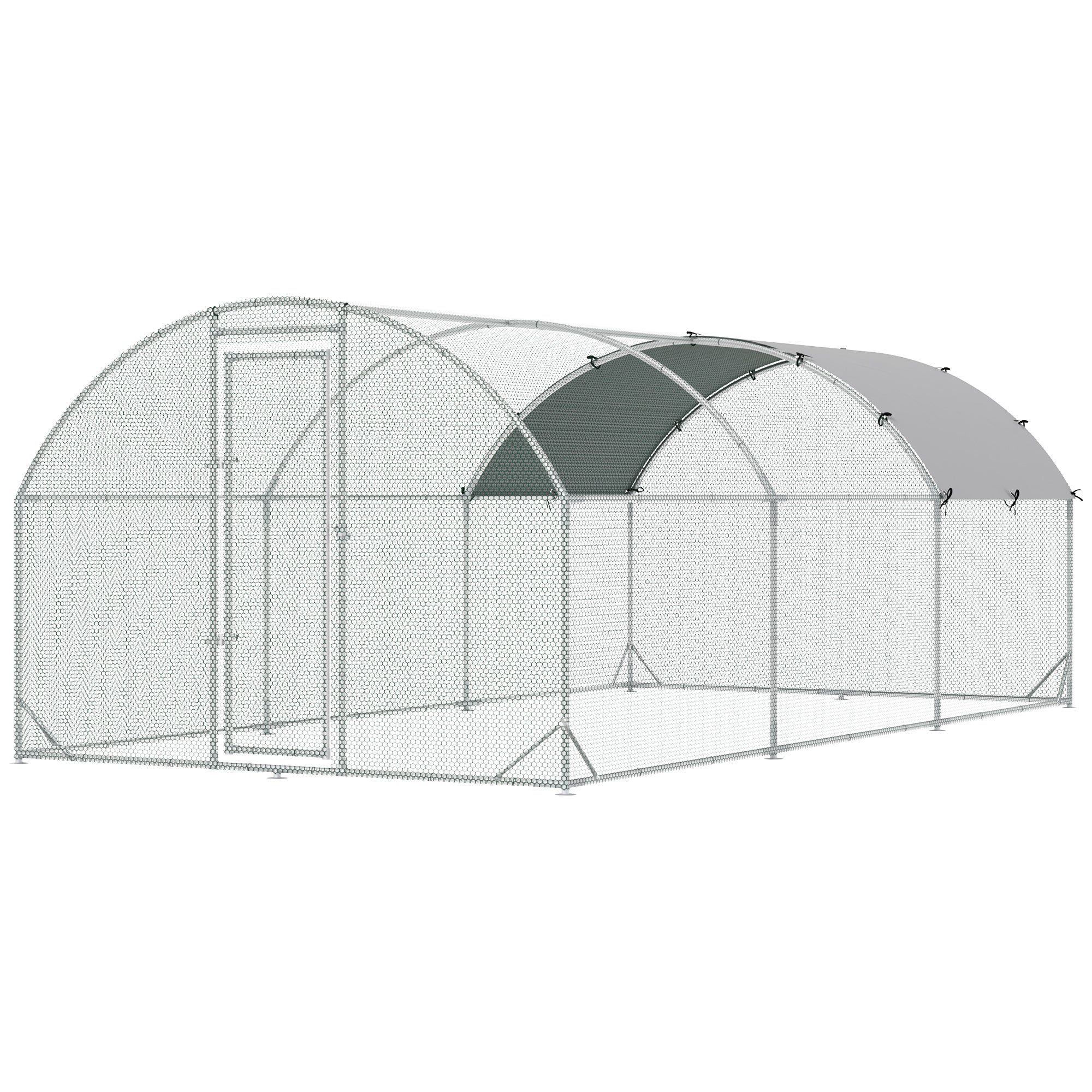 Large Outdoor Chicken Coop Galvanized Steel 280x570x197 cm Chicken Cage Oxford Waterproof and UV-Resistant Cover for Yard Silver