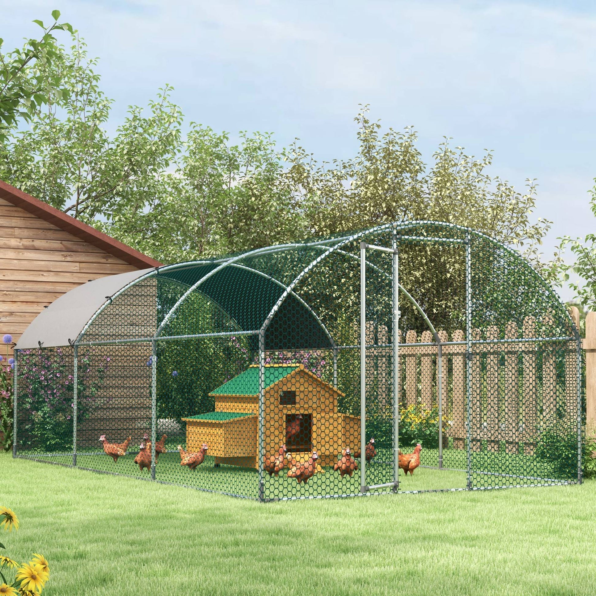Large Outdoor Chicken Coop Galvanized Steel 280x570x197 cm Chicken Cage Oxford Waterproof and UV-Resistant Cover for Yard Silver