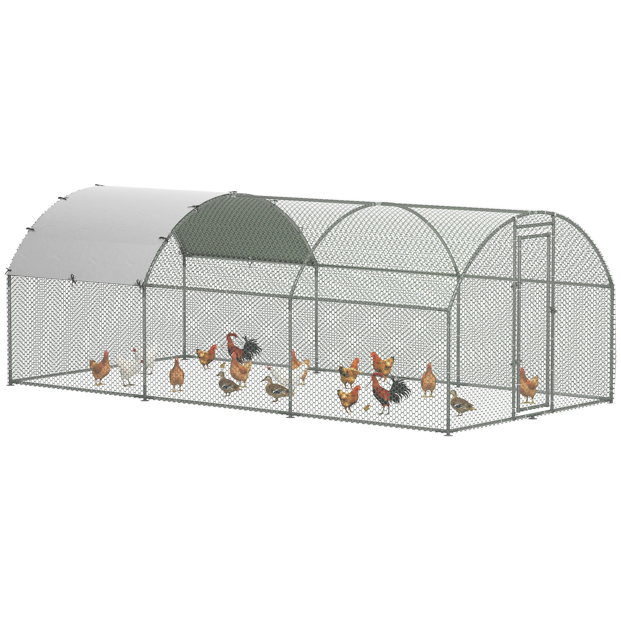 Large Outdoor Chicken Coop Galvanized Steel 280x570x197 cm Chicken Cage Oxford Waterproof and UV-Resistant Cover for Yard Silver