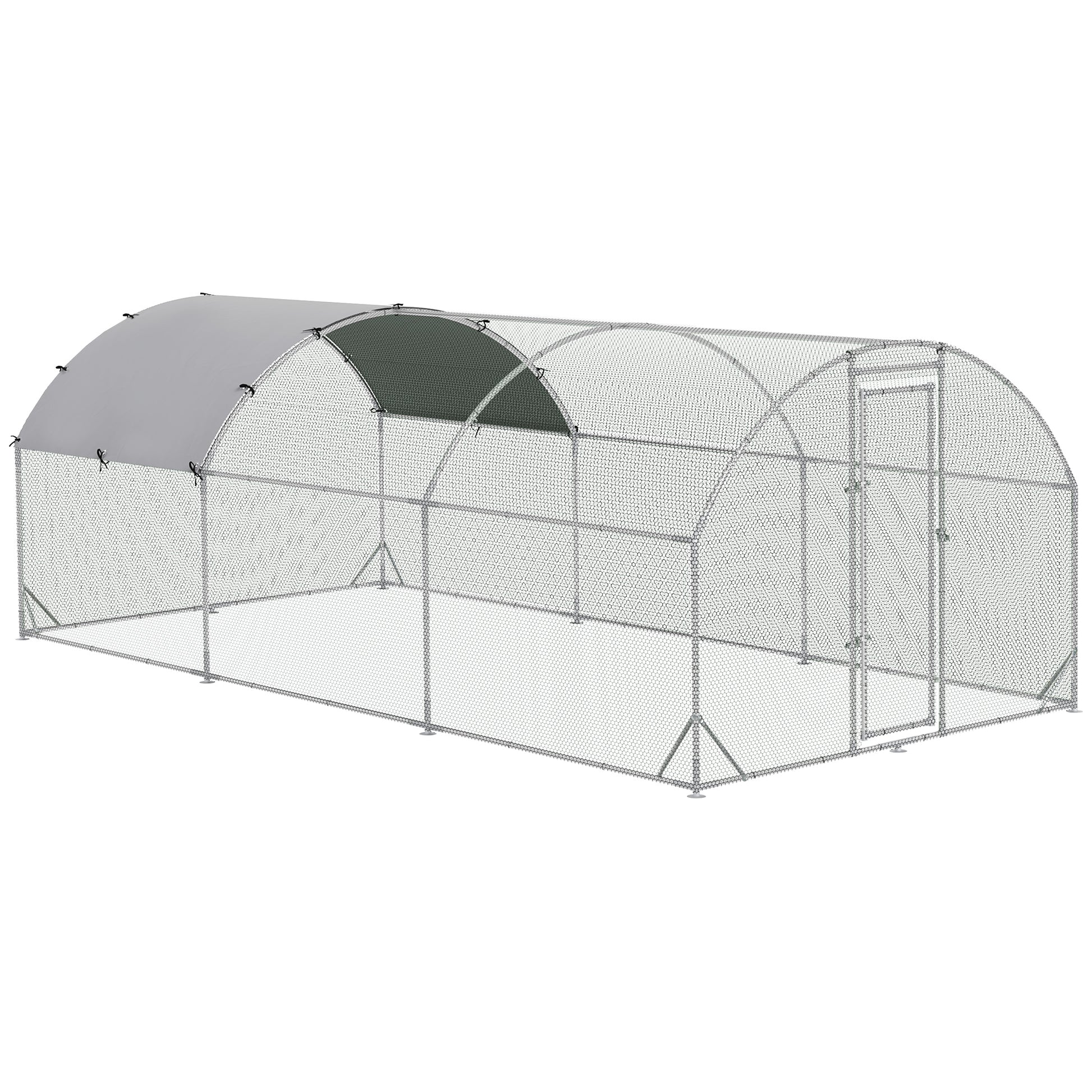 Large Outdoor Chicken Coop Galvanized Steel 280x570x197 cm Chicken Cage Oxford Waterproof and UV-Resistant Cover for Yard Silver