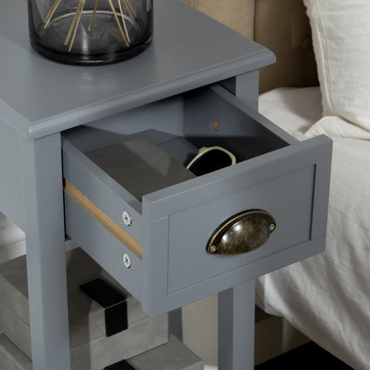 Modern Style Side Table with Drawer and Storage Shelf Nightstand for Living Room Bedroom 30x30x75 cm Gray