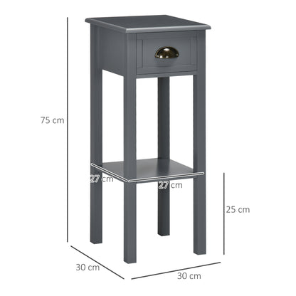 Modern Style Side Table with Drawer and Storage Shelf Nightstand for Living Room Bedroom 30x30x75 cm Gray