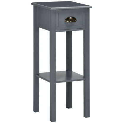 Modern Style Side Table with Drawer and Storage Shelf Nightstand for Living Room Bedroom 30x30x75 cm Gray