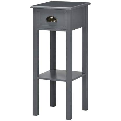 Modern Style Side Table with Drawer and Storage Shelf Nightstand for Living Room Bedroom 30x30x75 cm Gray