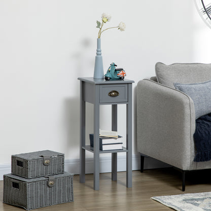 Modern Style Side Table with Drawer and Storage Shelf Nightstand for Living Room Bedroom 30x30x75 cm Gray
