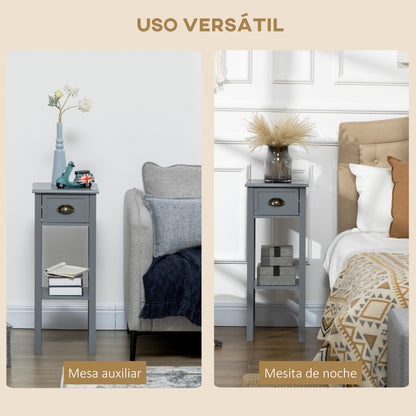 Modern Style Side Table with Drawer and Storage Shelf Nightstand for Living Room Bedroom 30x30x75 cm Gray