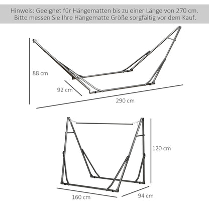 Hammock Stand for Hammock, Foldable 2-in-1 Hammock Stand, Clothes Rack for Patio, Garden, Yard, Supports up to 120kg, Steel, 290 x 92 x 88cm