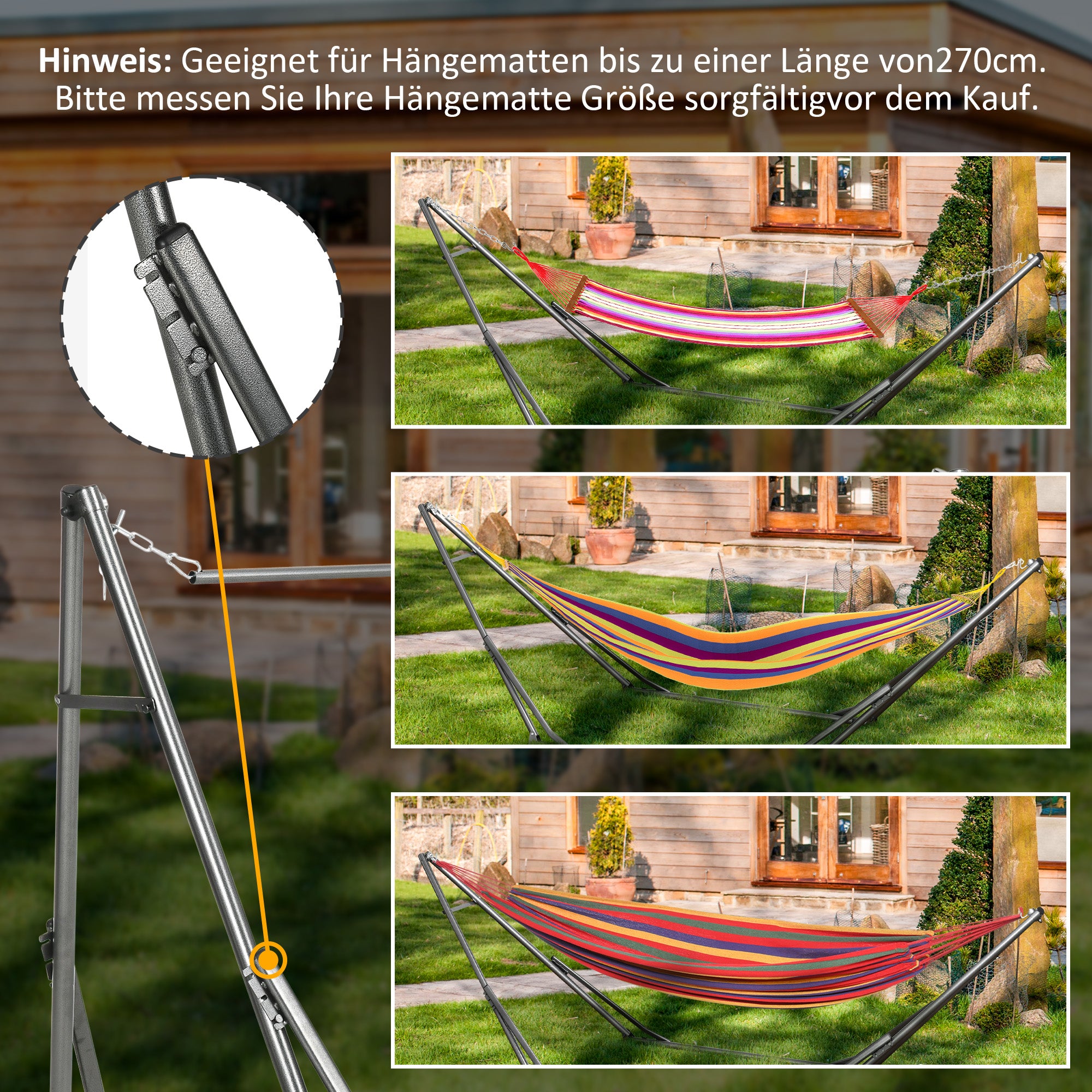 Hammock Stand for Hammock, Foldable 2-in-1 Hammock Stand, Clothes Rack for Patio, Garden, Yard, Supports up to 120kg, Steel, 290 x 92 x 88cm