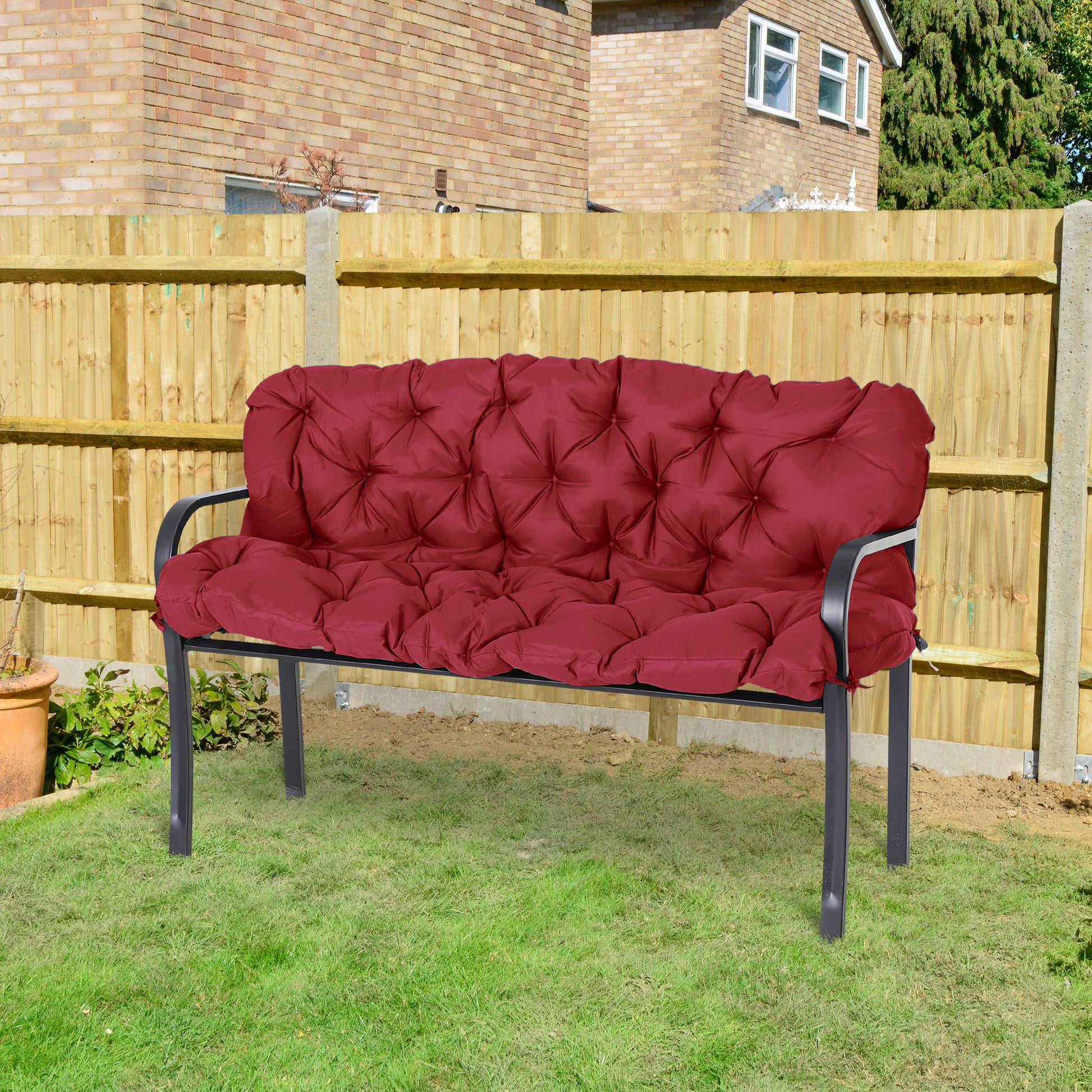 3 Seater Bench Cushion 150 x 98 x 8 cm Seat Cushion with Straps Back Cushion for Indoor/Outdoor Cushion for Bench Garden Bench Garden Furniture Porch Swings Red