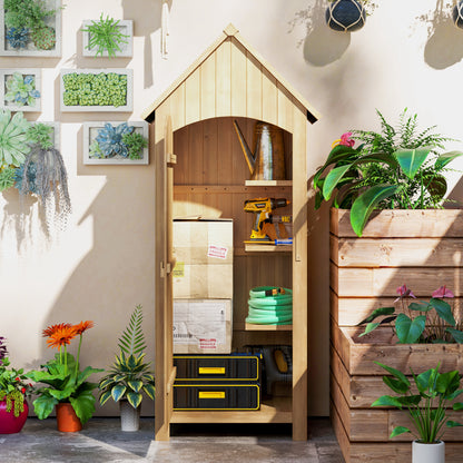 Outdoor Garden Shed Wood 77.5x54.2x179.5 cm 0.3 m² Exterior Garden Shed Tool Storage Cabinet with 3 Shelves and 2 Lockable Doors for Patio Terrace Natural