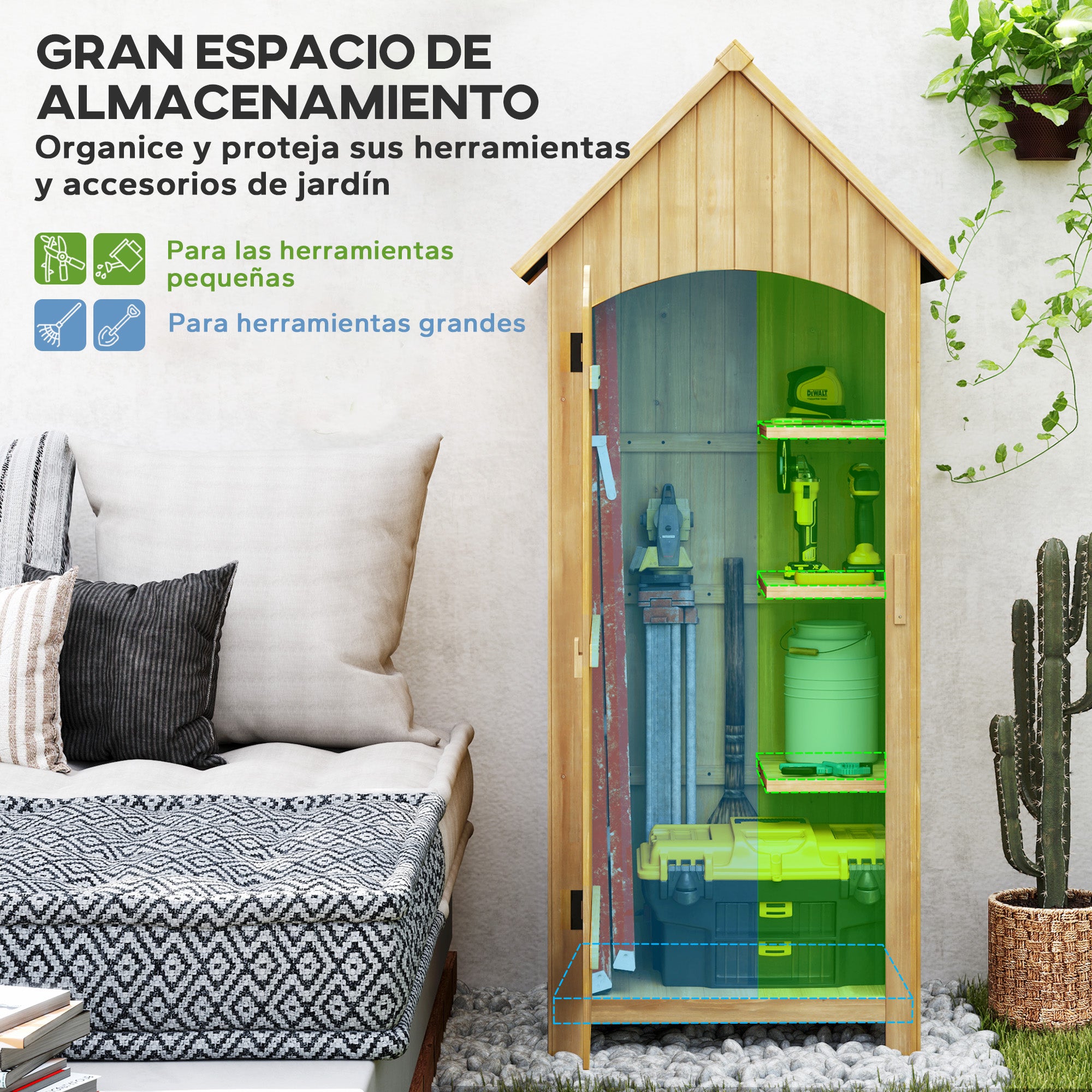 Outdoor Garden Shed Wood 77.5x54.2x179.5 cm 0.3 m² Exterior Garden Shed Tool Storage Cabinet with 3 Shelves and 2 Lockable Doors for Patio Terrace Natural