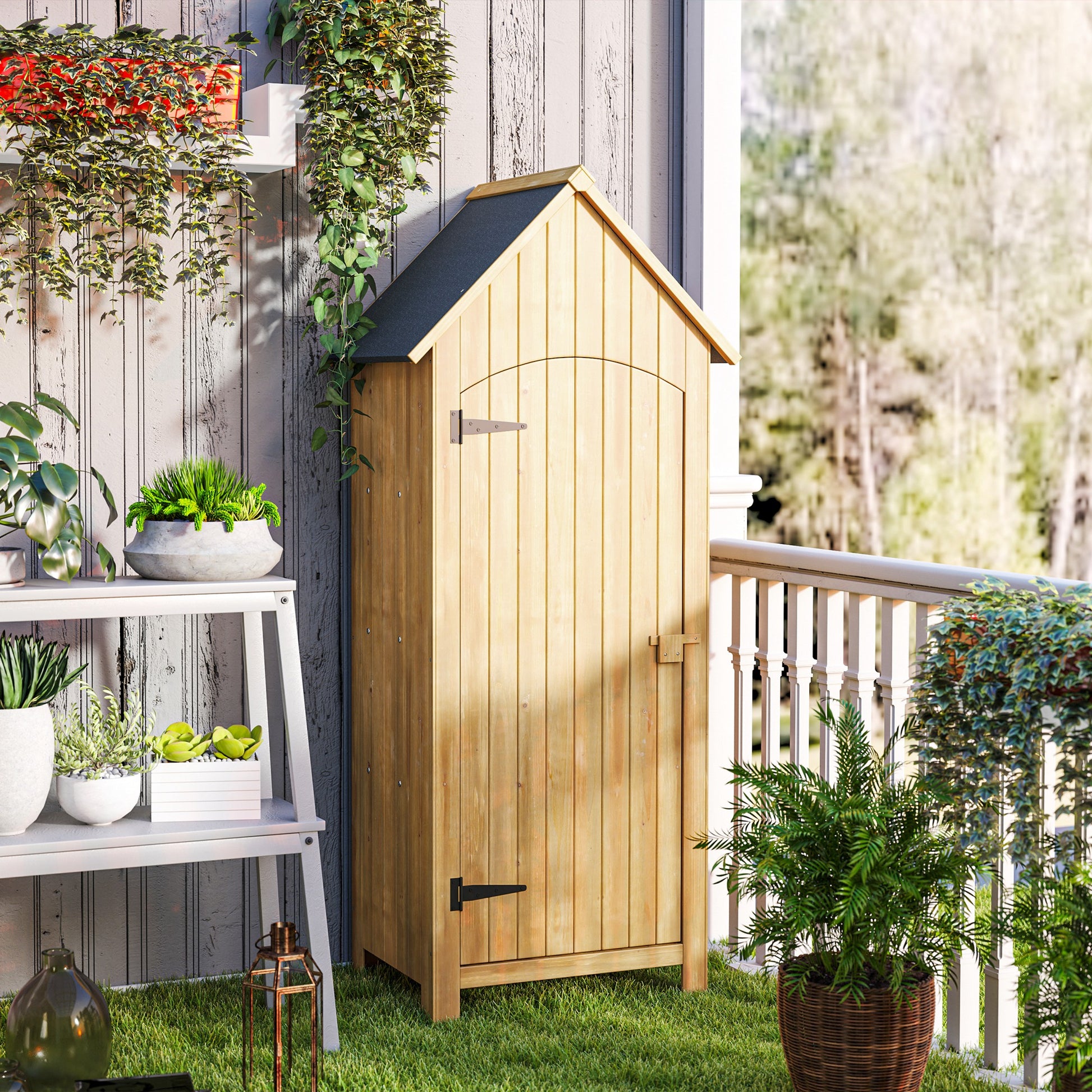 Outdoor Garden Shed Wood 77.5x54.2x179.5 cm 0.3 m² Exterior Garden Shed Tool Storage Cabinet with 3 Shelves and 2 Lockable Doors for Patio Terrace Natural