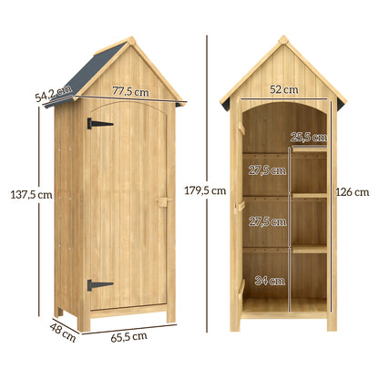 Outdoor Garden Shed Wood 77.5x54.2x179.5 cm 0.3 m² Exterior Garden Shed Tool Storage Cabinet with 3 Shelves and 2 Lockable Doors for Patio Terrace Natural