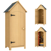Outdoor Garden Shed Wood 77.5x54.2x179.5 cm 0.3 m² Exterior Garden Shed Tool Storage Cabinet with 3 Shelves and 2 Lockable Doors for Patio Terrace Natural