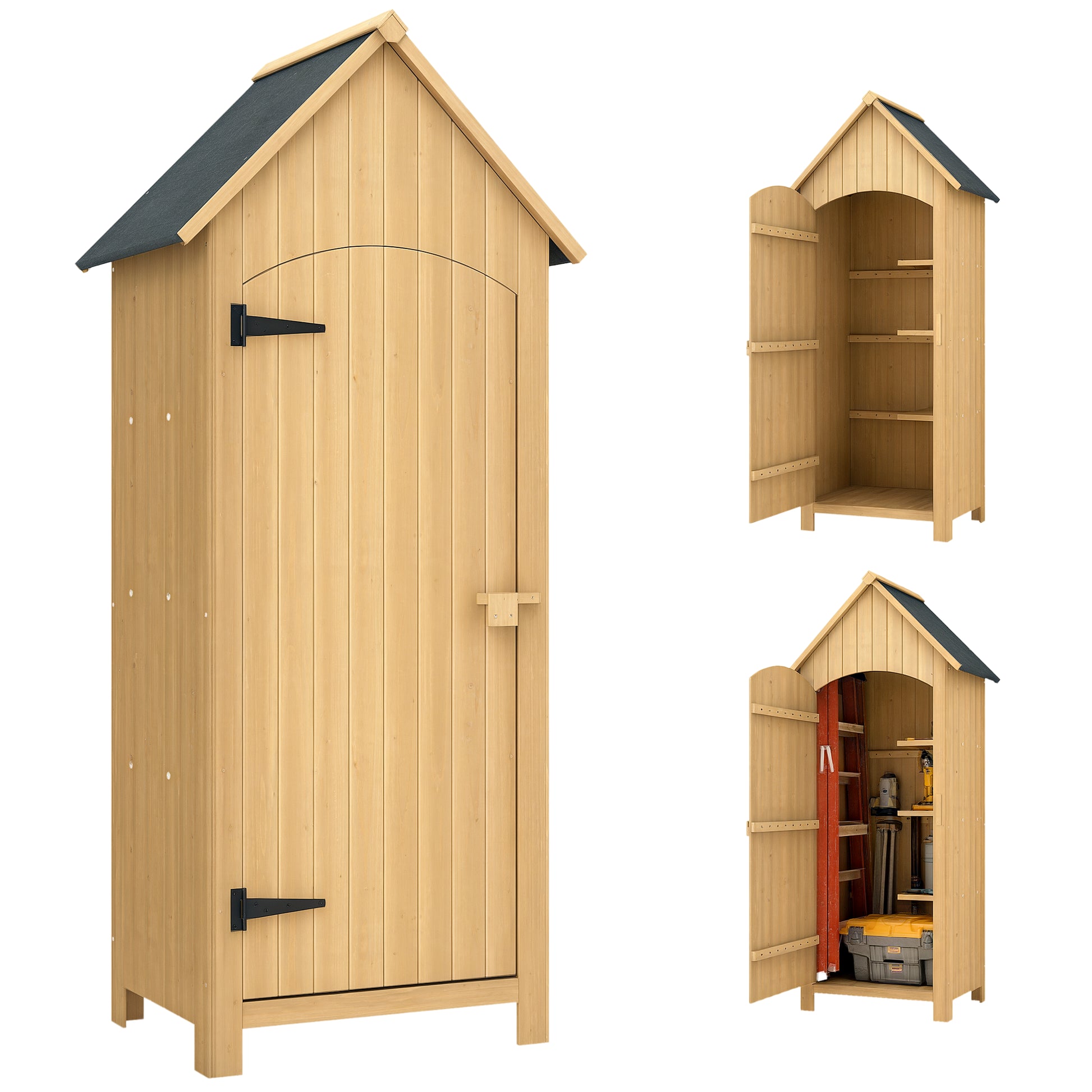 Outdoor Garden Shed Wood 77.5x54.2x179.5 cm 0.3 m² Exterior Garden Shed Tool Storage Cabinet with 3 Shelves and 2 Lockable Doors for Patio Terrace Natural