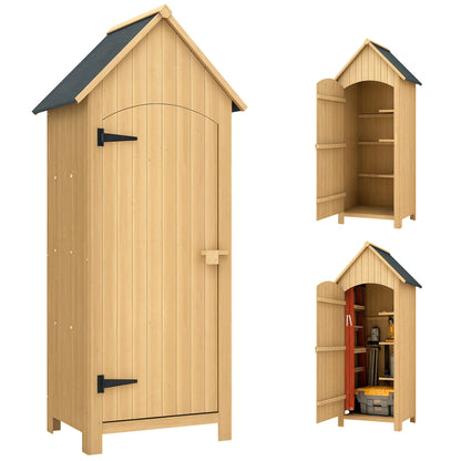 Outdoor Garden Shed Wood 77.5x54.2x179.5 cm 0.3 m² Exterior Garden Shed Tool Storage Cabinet with 3 Shelves and 2 Lockable Doors for Patio Terrace Natural