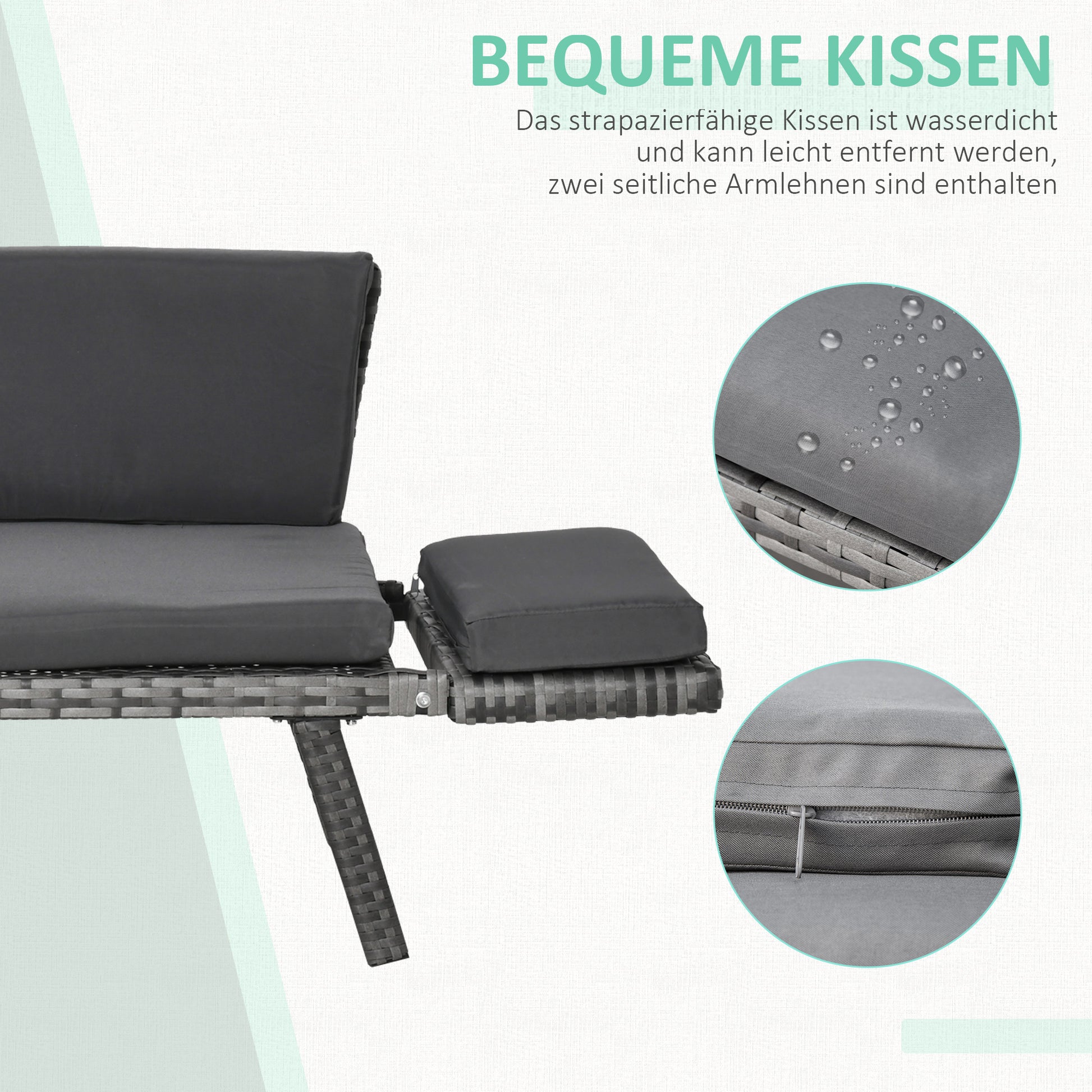 Poly Rattan Garden Sofa 2 Seater Outdoor Furniture Lounge Sofa Garden Bench Lounger with Foldable Armrests Steel Grey 129 x 63 x 67 cm