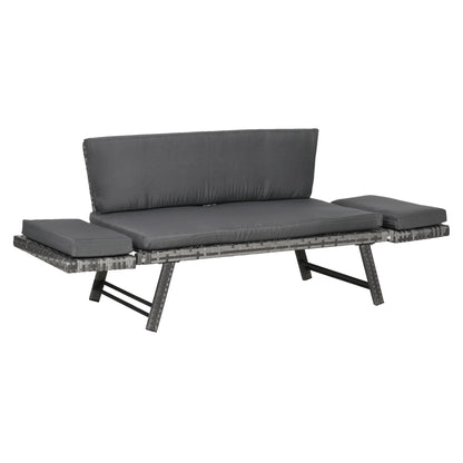 Poly Rattan Garden Sofa 2 Seater Outdoor Furniture Lounge Sofa Garden Bench Lounger with Foldable Armrests Steel Grey 129 x 63 x 67 cm