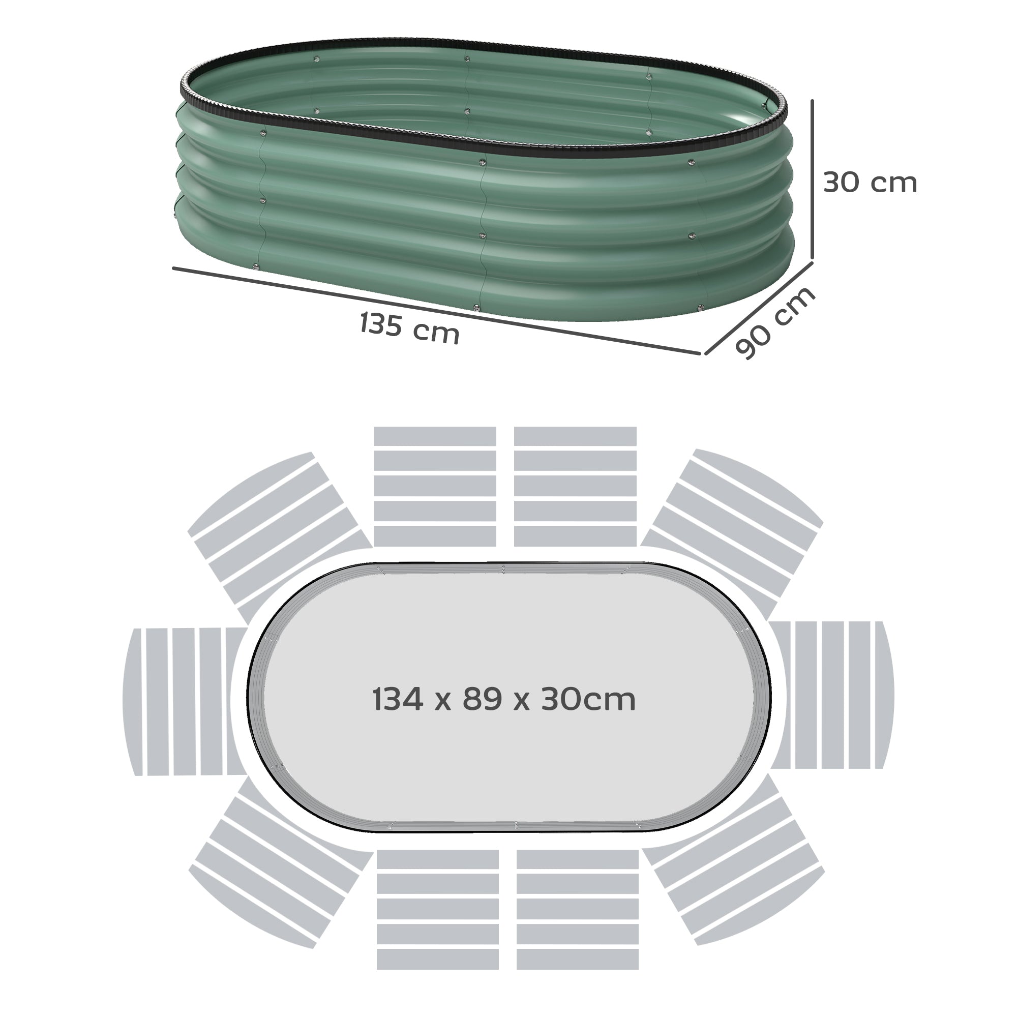 Set of 2 Galvanized Steel Raised Garden Beds, Modular Outdoor Planter, 135 x 90 x 30 cm (53.1 x 35.4 x 11.8 in), Green