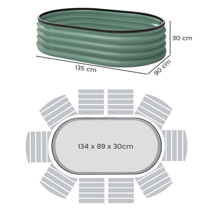 Set of 2 Galvanized Steel Raised Garden Beds, Modular Outdoor Planter, 135 x 90 x 30 cm (53.1 x 35.4 x 11.8 in), Green