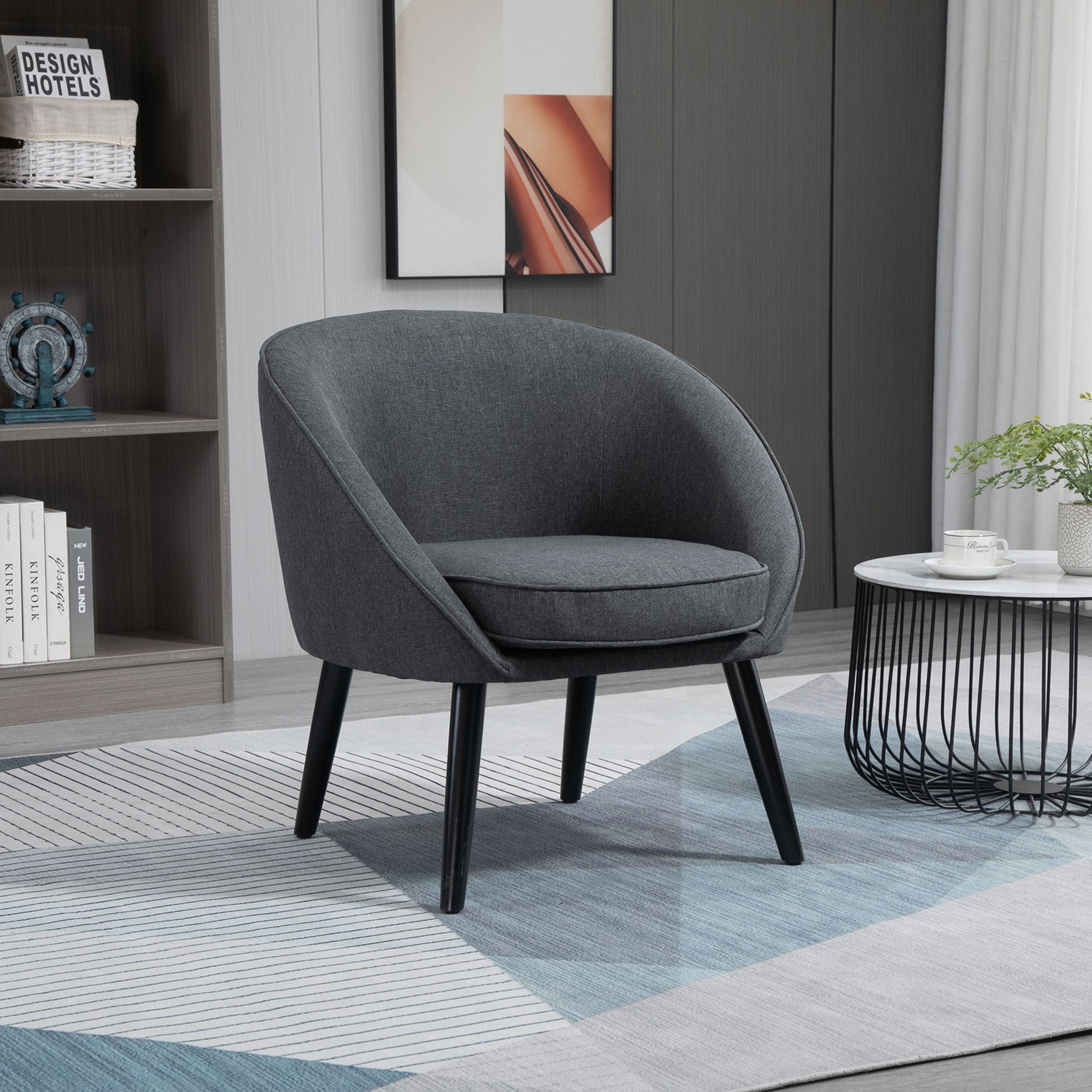 Lounge Chair Cocktail Chair Living Room Chair Office Chair Upholstered Chair for Living Room, Bedroom, Children's Room, Dining Room Modern with Linen Look Wood Gray 71 x 65 x 75 cm