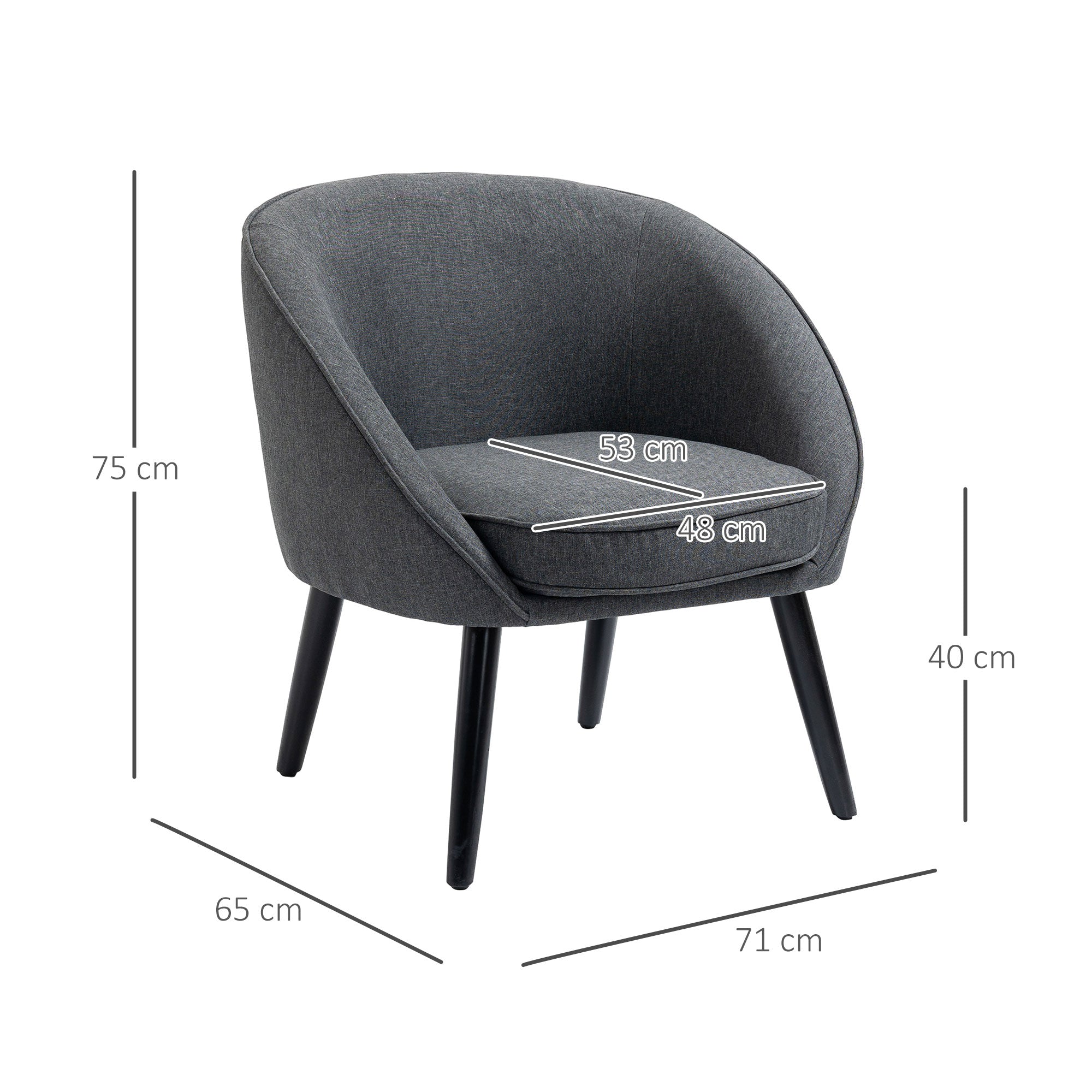 Lounge Chair Cocktail Chair Living Room Chair Office Chair Upholstered Chair for Living Room, Bedroom, Children's Room, Dining Room Modern with Linen Look Wood Gray 71 x 65 x 75 cm
