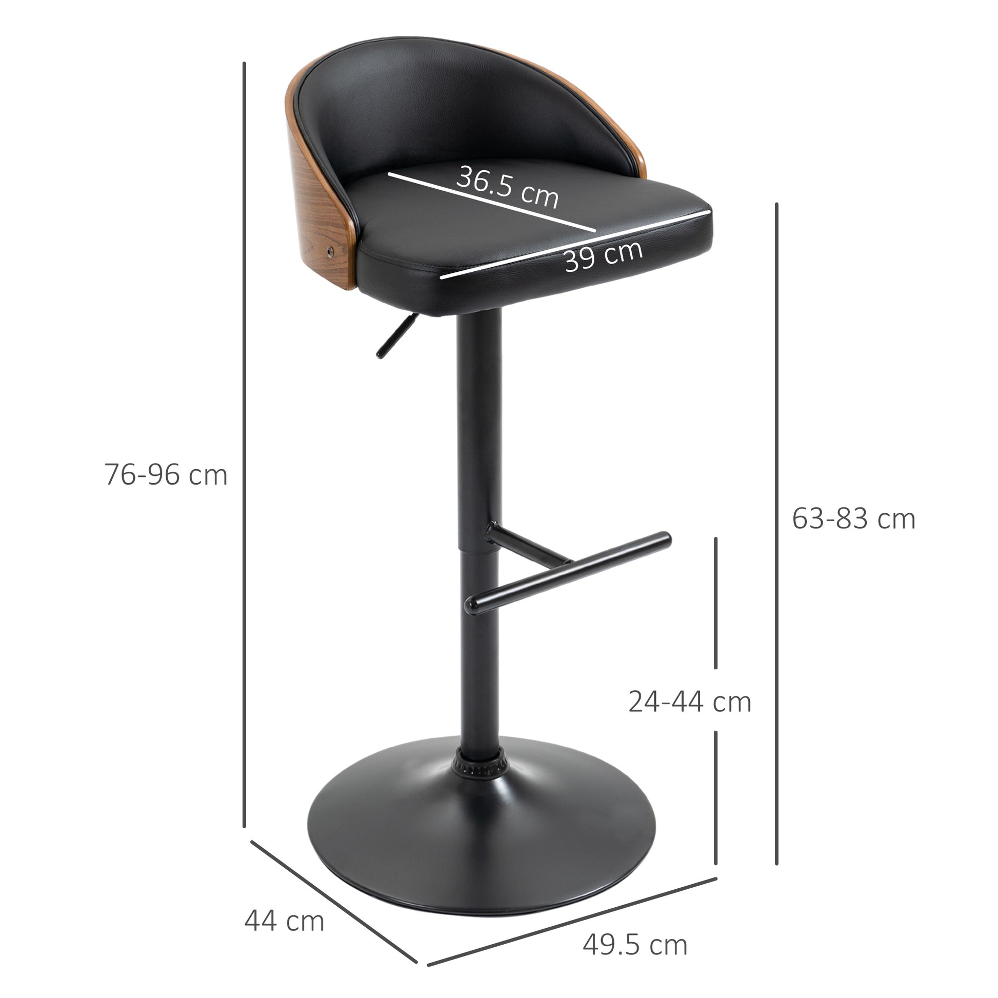 Bar Stool Set of 2, Upholstered Bar Chair made of Steel and Solid Wood, Height Adjustable Kitchen Chairs with Footrest, 360° Swivel, Counter Stools for Kitchen, Living Room, Dining Room, Black+Coffee