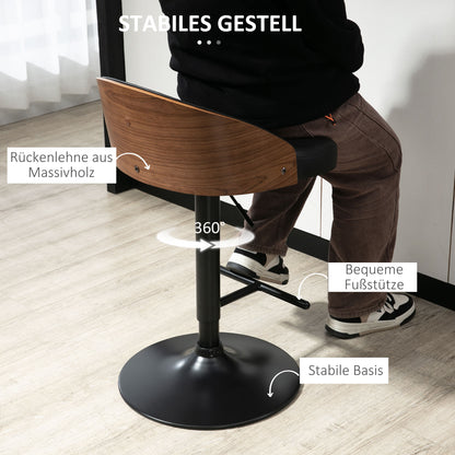 Bar Stool Set of 2, Upholstered Bar Chair made of Steel and Solid Wood, Height Adjustable Kitchen Chairs with Footrest, 360° Swivel, Counter Stools for Kitchen, Living Room, Dining Room, Black+Coffee